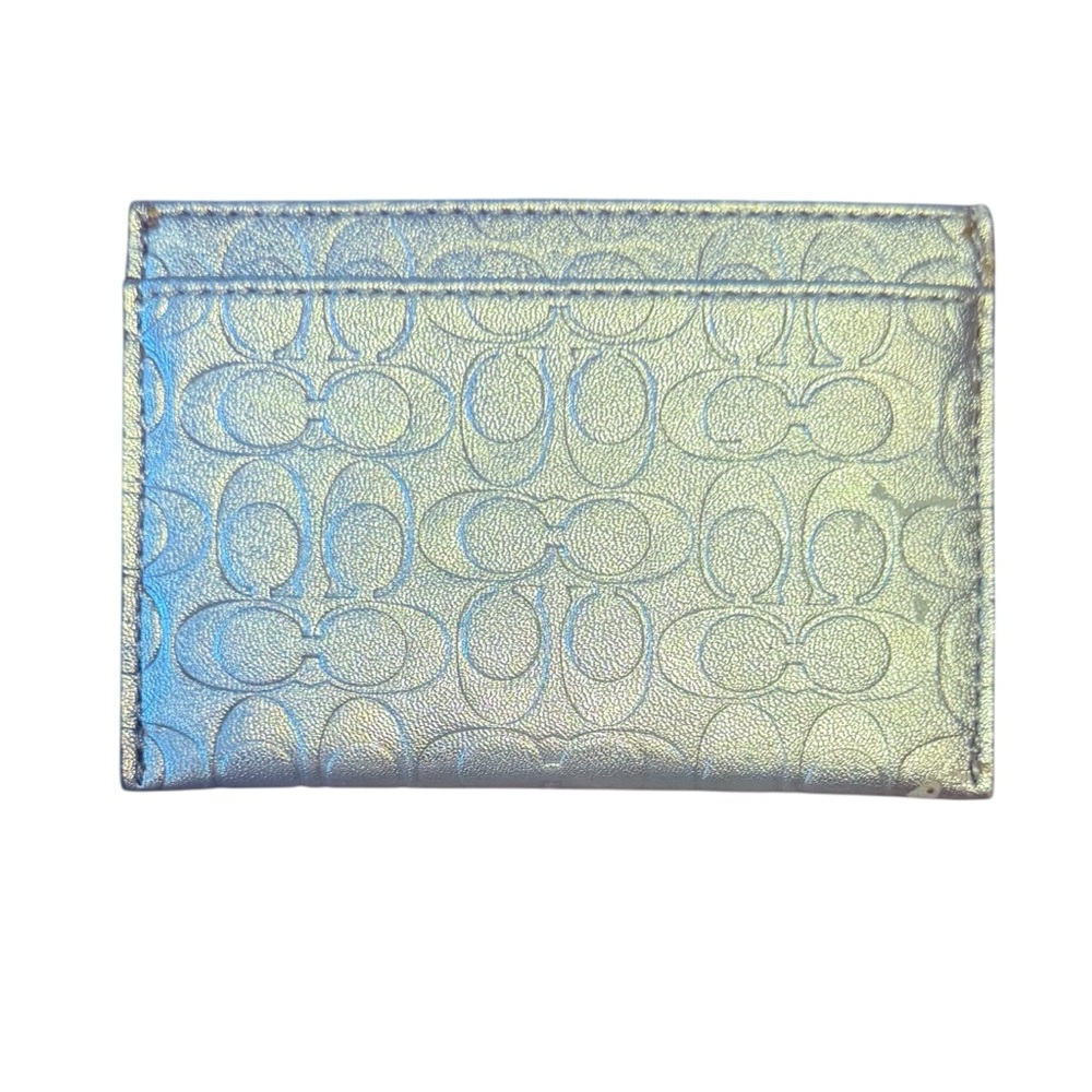 Coach Metallic Silver Leather Signature Card Case